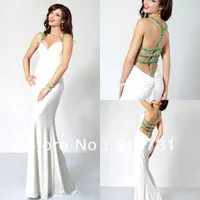 White Sweetheart Fashion Chiffon Beaded Green Sequins Floor Length Cheap Backless Evening Dresses Long 30038