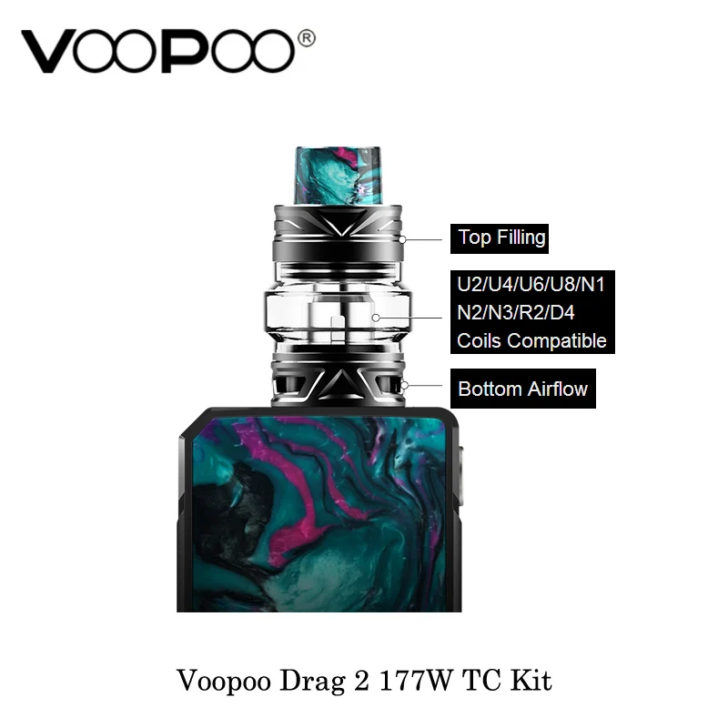 Preise Lager Voopoo Drag 2 Platin 177W TC Kit elektronische zigarette Mit Uforce T2 Angetrieben Durch Dual 18650 Vape Verdampfer VS Shogun X217