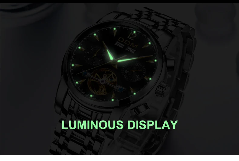 DOM Mechanical Watch Men Wrist Automatic Retro Watches Men Waterproof Black Full-Steel Watch Clock Montre Homme M-75BK-1MW