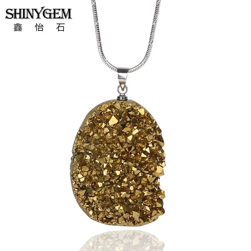 SHINYGEM модное ожерелье из природных кристаллов многоцветное ожерелье с кулоном из натурального Друза с искусственным кварцем для женщин