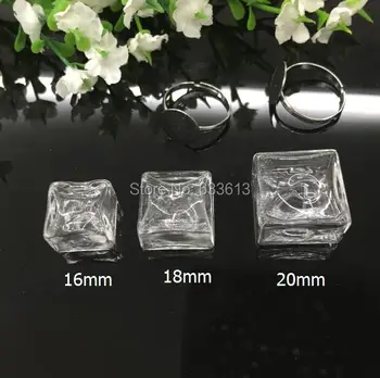 

20sets/lot 16*16mm Square Liquid Rings Glass Globe Bubble Vial rings Glass Globe Bottle Rings Ball Glass Cover Vials