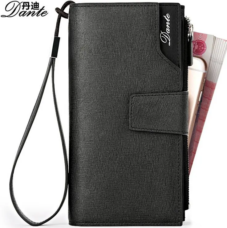 High Quality Cowhide Mens Wallet Genuine Leather Vertical 3 Fold Wallets Men Zipper Long Clutch ...