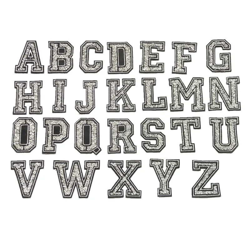 

26 Letters Hot Fix Rhinestone Patches Sew Iron On Alphabet ABC Badges Embroidered Appliques Black For Bag Jeans Hat T Shirt DIY