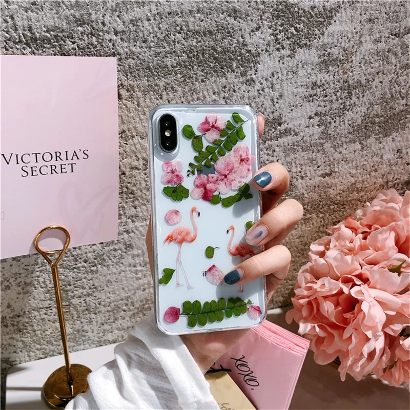 Защитные чехлы для iPhone XS MAX 8 6 6s Plus с натуральным сухим цветком из эпоксидной