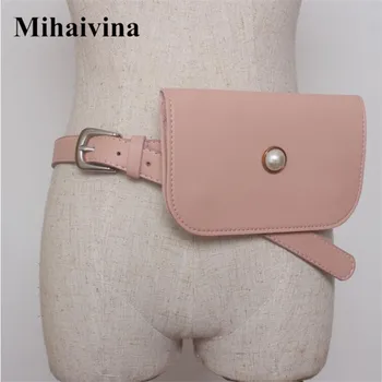 

Mihaivina Luxury PU Leather Women Waist Bags Sweet Pearl Waist Packs Brand Lady Spring Dress Belt Bag Pouch Phone Purse 7 Colors