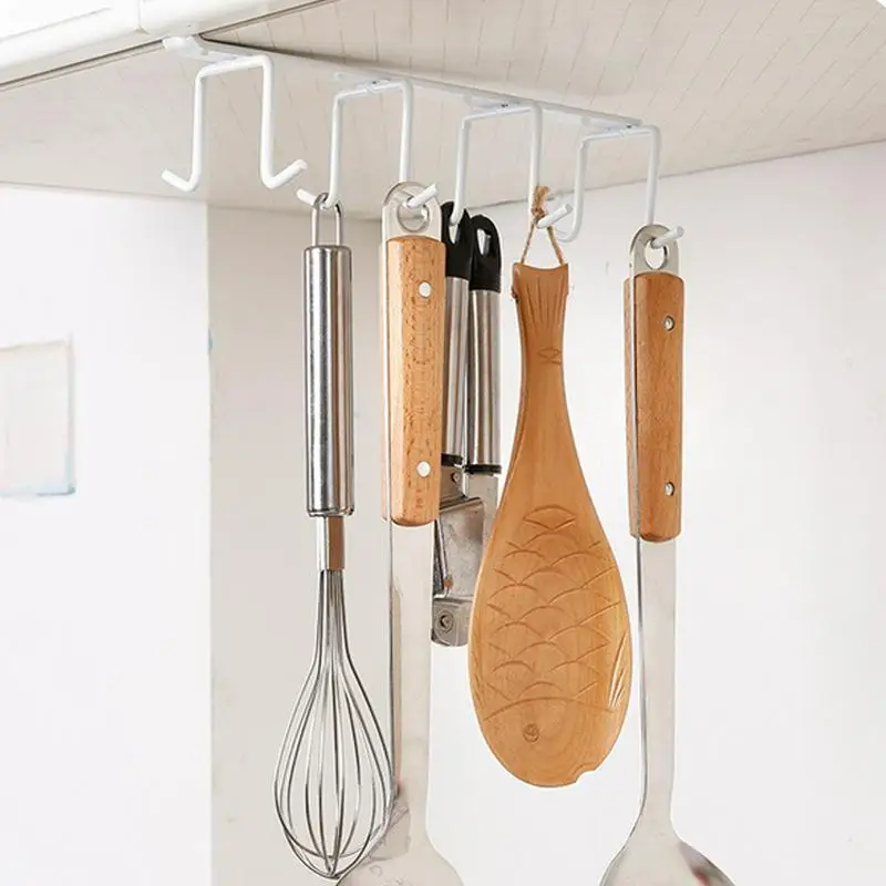 

Creative Iron Kitchen Cabinets Bottom Rack Nail-free Wardrobe Hangers Kitchen Creative Storage Hook Rack Hook Large Capacity