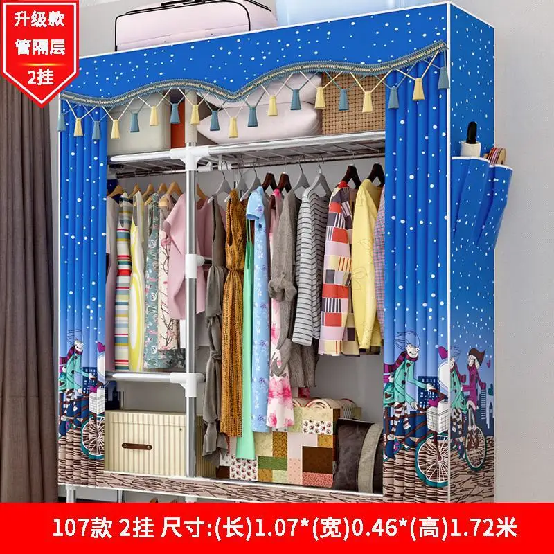 Simple wardrobe steel pipe bold reinforcement simple economical assembly fabric wardrobe storage cloth wardrobe - Цвет: 107x46x172cm  6