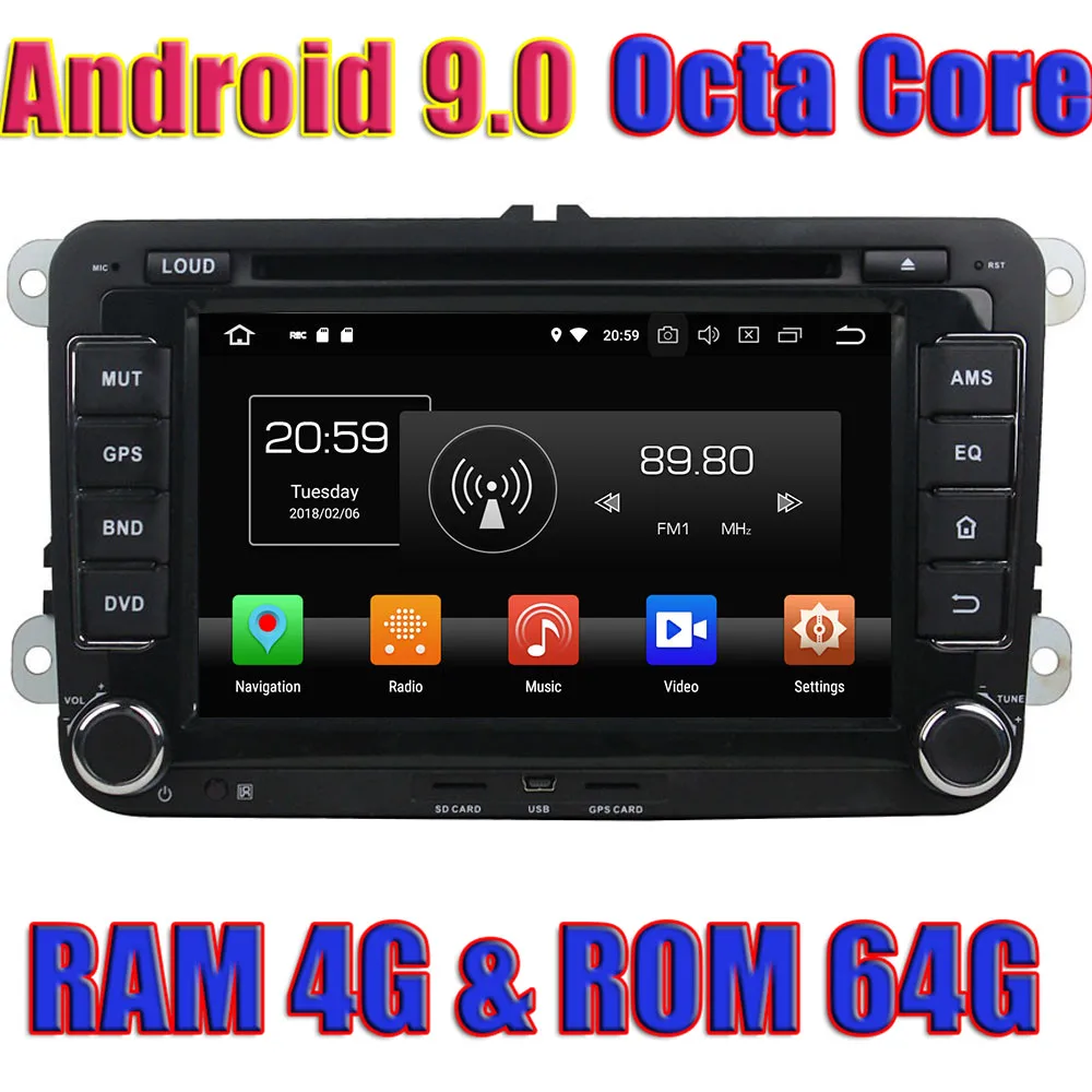 

WANUSUAL Android 9.0 Car DVD Autoradio For VW Jetta/Seat/CC/Polo Golf/Golf 5/Golf 6 2006-2012 GPS Navigation Player 2 Din Video