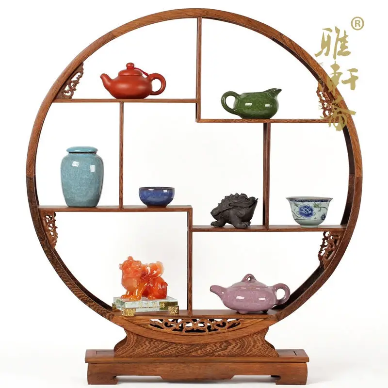 

F Zhai rosewood Carving Crafts Gallery wings Home Furnishing jewelry ornaments 60cm circular hollow shelf