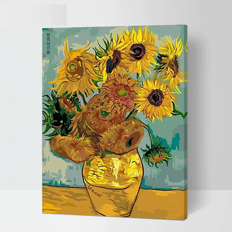 Mahuaf A030 Vase With Twelve Sunflowers Van Gogh 60x75cm Diy Oil