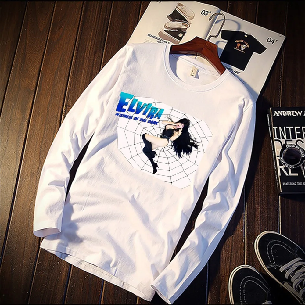 

2018 Pure Cotton T-Shirt Elvira Mistress Of The Dark Printed Long Sleeve Fashion Casual Tops & Tees Brand Unisex Clothing