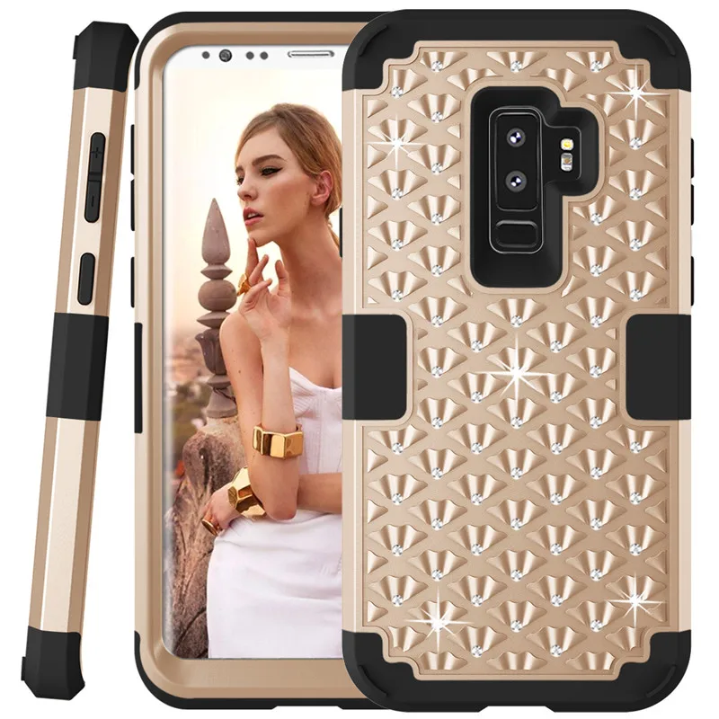 

Silicone+PC 3 in 1 with Diamond Anti-drop Phone Case Mobile Cover For Samsung Galaxy S9 plus/S9/S8 plus/S8/note 8