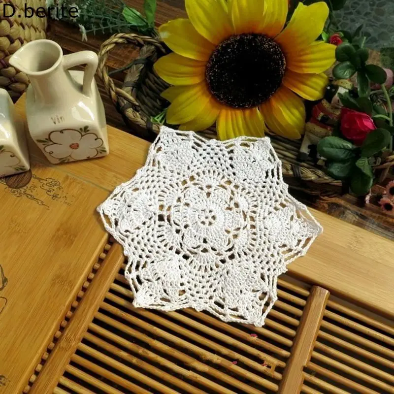 4Pcs White Vintage Hand Crochet Lace Doilies Cotton Round Flower Coaster 15cm 