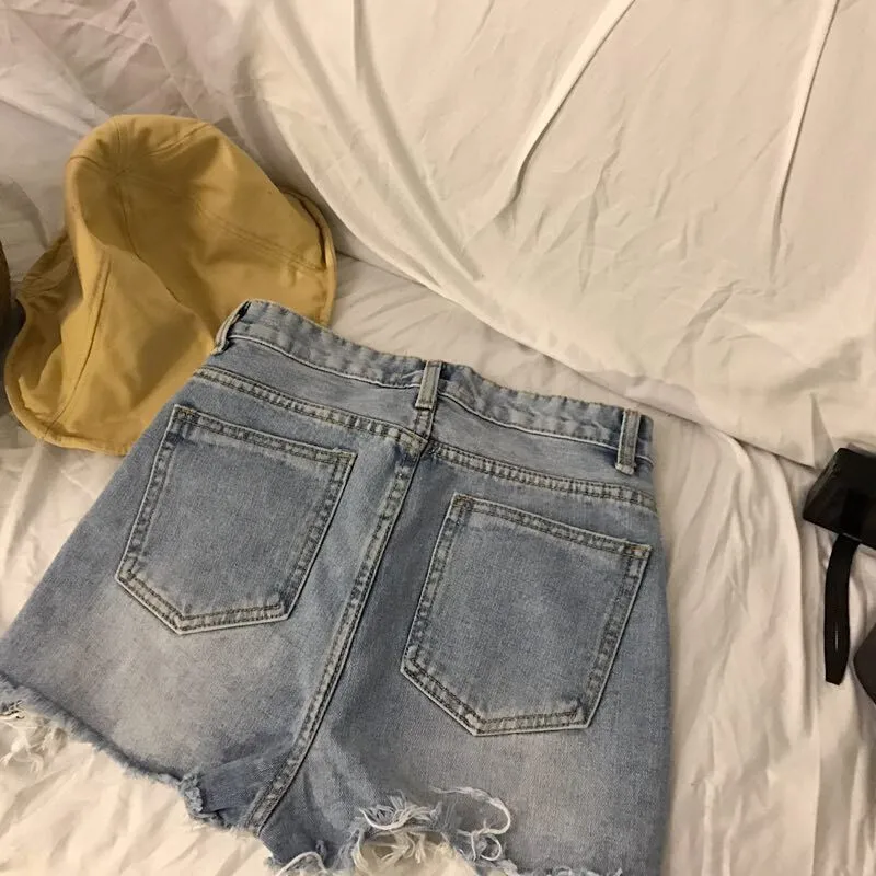 New high-waisted jeans for springsummer 2019 slim irregular wide-leg trousers and Korean baggy shorts for women's wear (11)