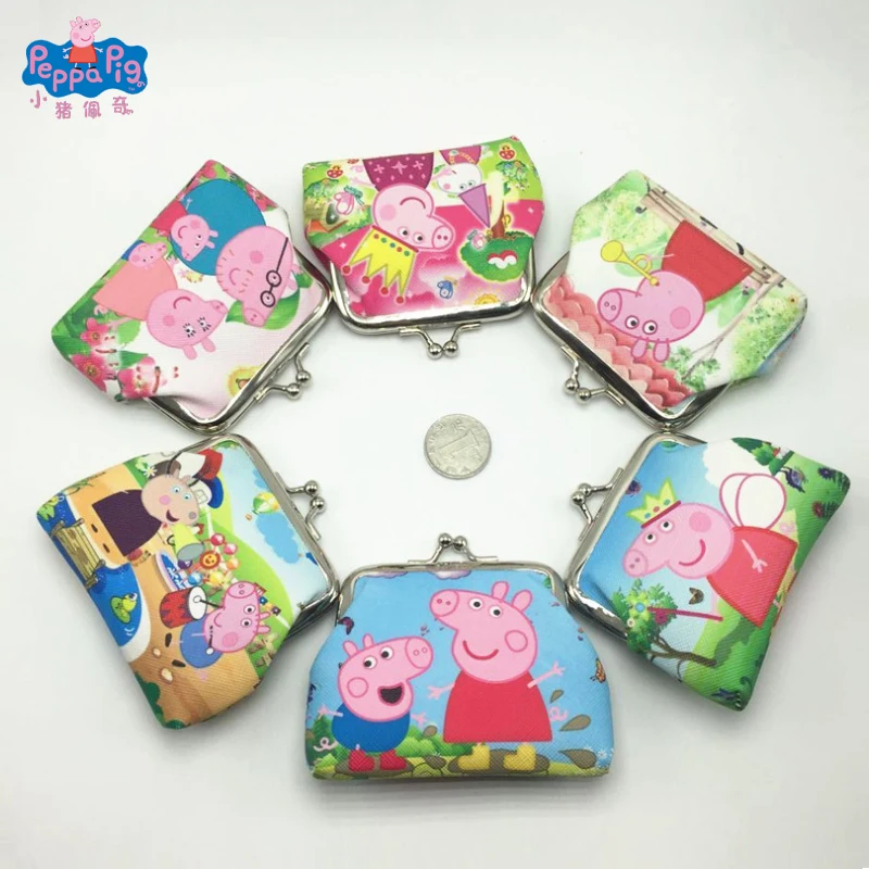 

New 6 Peppa Pig Toy Fashion Cute Anime Cartoon Figure Coin Purse Square Button PU Material Mini Wallet Children Birthday Gift