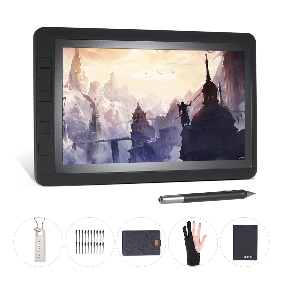 

BOSTO 13HD 13" IPS 1920 * 1080 Graphics Drawing Tablet Board Kit 2048 Pressure Level Tablet Drawing Touchpad Tablette Tactile