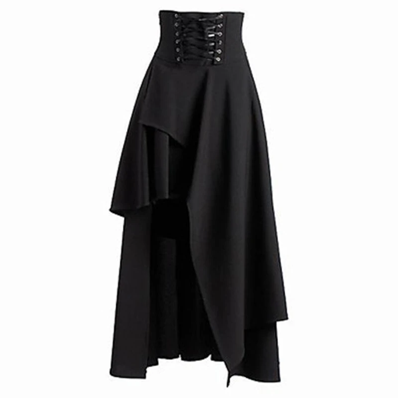 

Summer Fashion Korean Style Bandage Skirts Women's High Waist Gothic Lolita Black Long Pleated Skirt Femme 2019 Party Saias