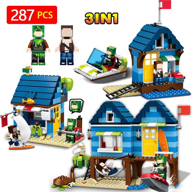 

Creators Technic Architecture Resorts LegoINGLYS Minecrafted Seaside Holiday House Model Building Blocks Kid DIY Bricks Toys