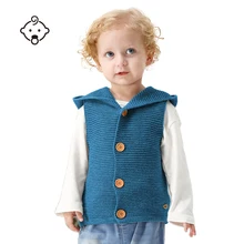 Свитера для мальчиков Детский мультяшный медведь куртки с капюшоном вязаная осенняя одежда для новорожденных теплое пальто без рукавов для детей