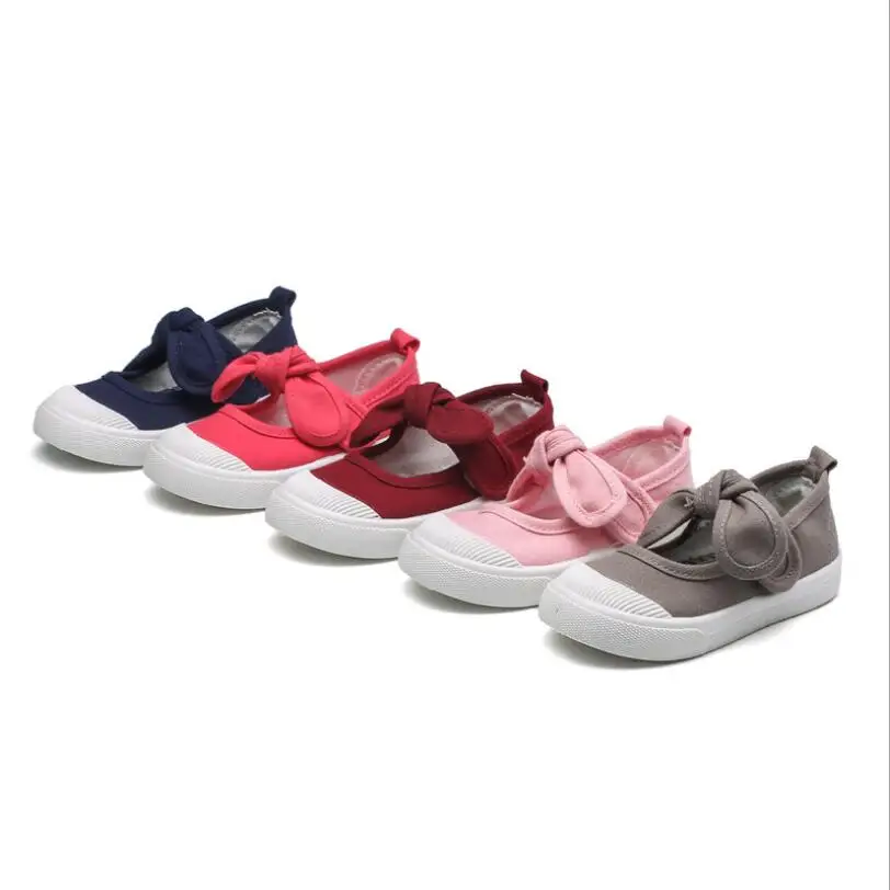 

Spring 2019 Children Canvas Casual Shoes Kids Lovely Bow Flat Heels Shoes Girls Princess Solid Color Sneakers