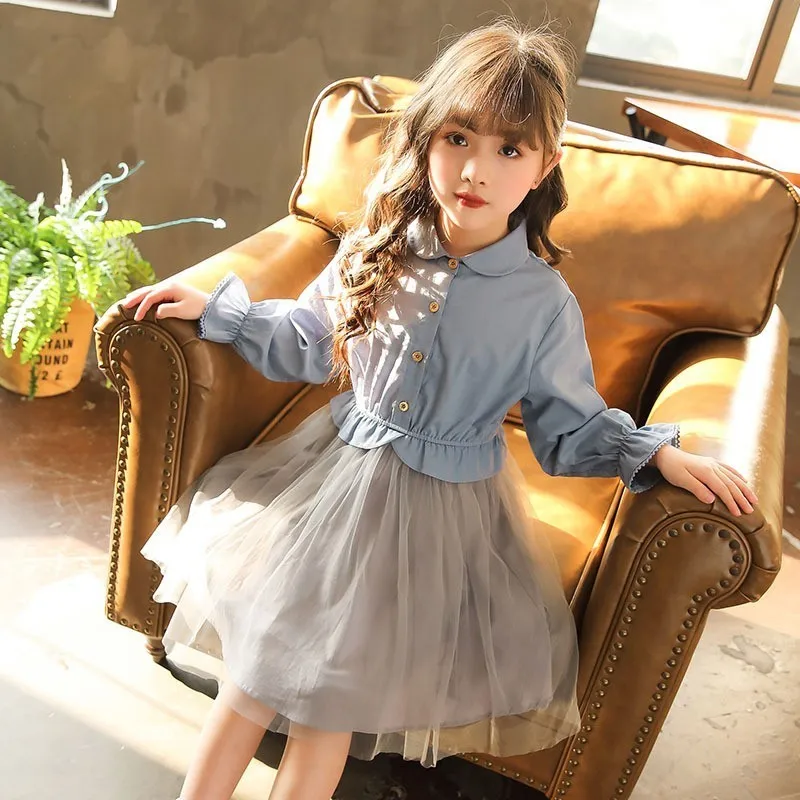 

Back To School Clothing Jeans Patchwork Dress Kids Teenager Girl Clothes Peter Pan Collar Kids Party Dresses For Girls Autumn