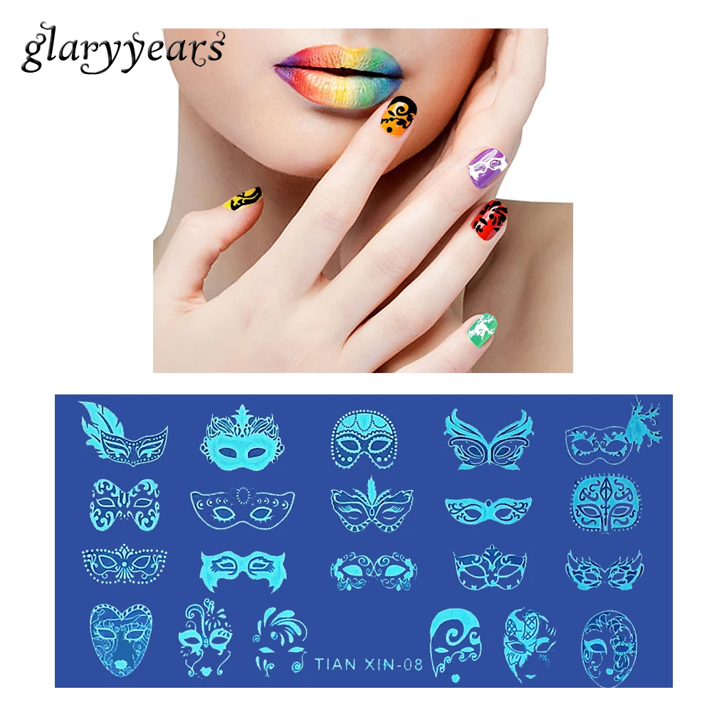

1 Piece Template Nail Art Stamping Plate Party Mask Image Pattern Print Transfer Nail Care Stamp Template Rectangle TIAN XIN-08