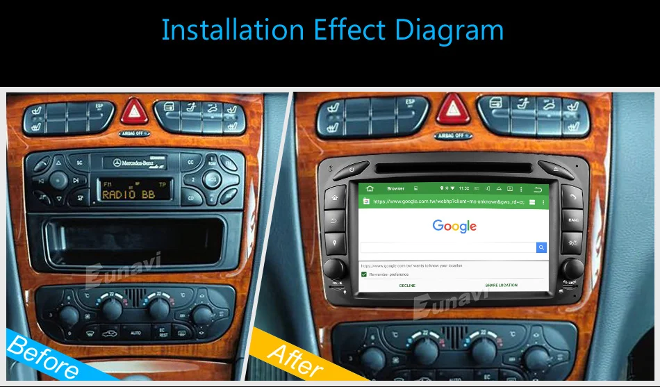 Excellent Eunavi 7" 2 Din 1024*600 HD Octa Core 4GB 32GB Android 8.0 Car DVD GPS For Benz C-Class W203 W209 G-Class W463 A Class W168 Vito 25