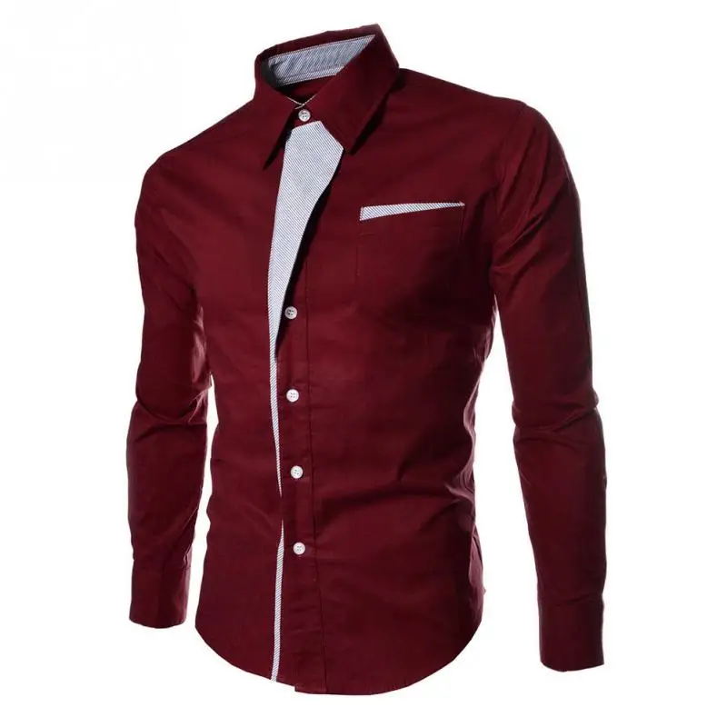 Высокое качество модные полоски разные цвета Стиль тонкая рубашка мужская Повседневная рубашка с длинным рукавом - Цвет: Wine Red