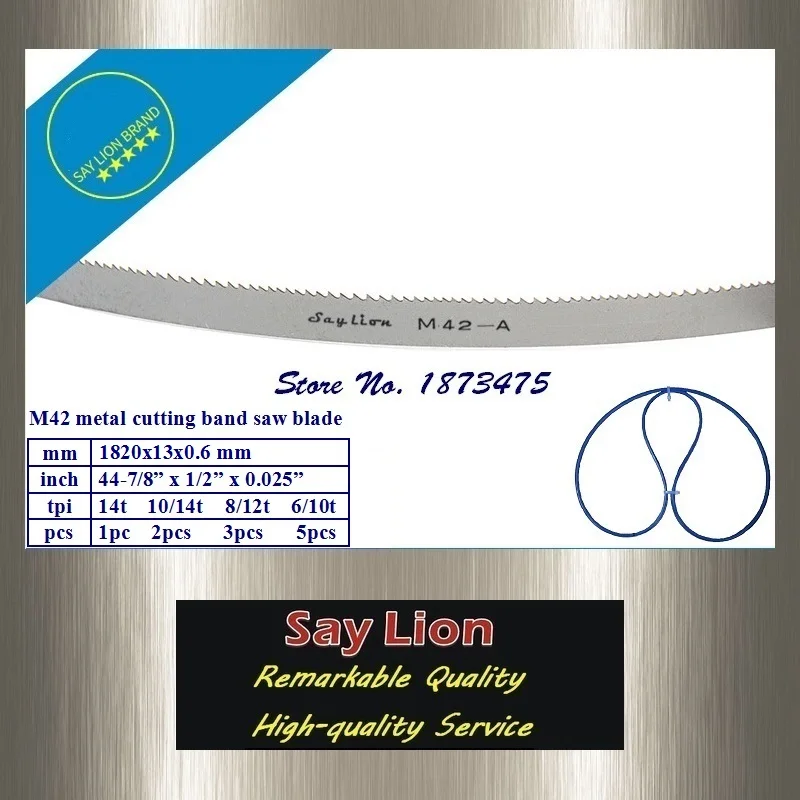 

1820x13x0.6 (71-7/10"x1/2"x0.025") metal, wood, multiple cutting M42 Bi-Metal band saw blade 14T, 10/14T, 8/12T, 6/10T (1-5pcs)
