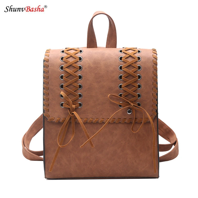 Female backpack 2017 Europe America woven virgin solid color multi functional personality pu leather vertical section
