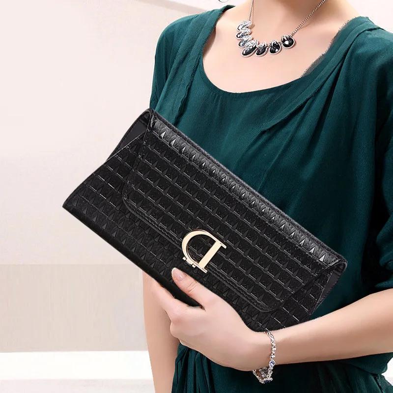 2016 Luxury Genuine Leather Clutches Women Crocodile Pattern Gold