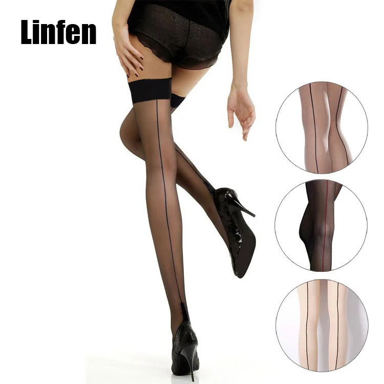 

Women Sexy sheer Stockings Long Over Knee Stocking none slip silicone Thigh High Lingerie Summer pantyhose black backseam