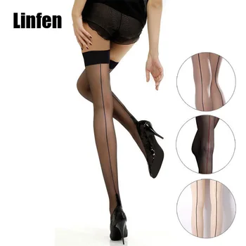 

Women Sexy sheer Stockings Long Over Knee Stocking none slip silicone Thigh High Lingerie Summer pantyhose black backseam