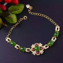 Натуральная Зеленая яшма браслет с драгоценными камнями браслет из натурального драгоценного камня 925 серебряный браслет с цветочным принтом хвост Феникса Женская Вечерние подарок ювелирные изделия