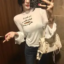 Шаблон эластичные Топы И Футболки Vent грибок листьев лотоса печати письмо отверстия одежды Женская одежда