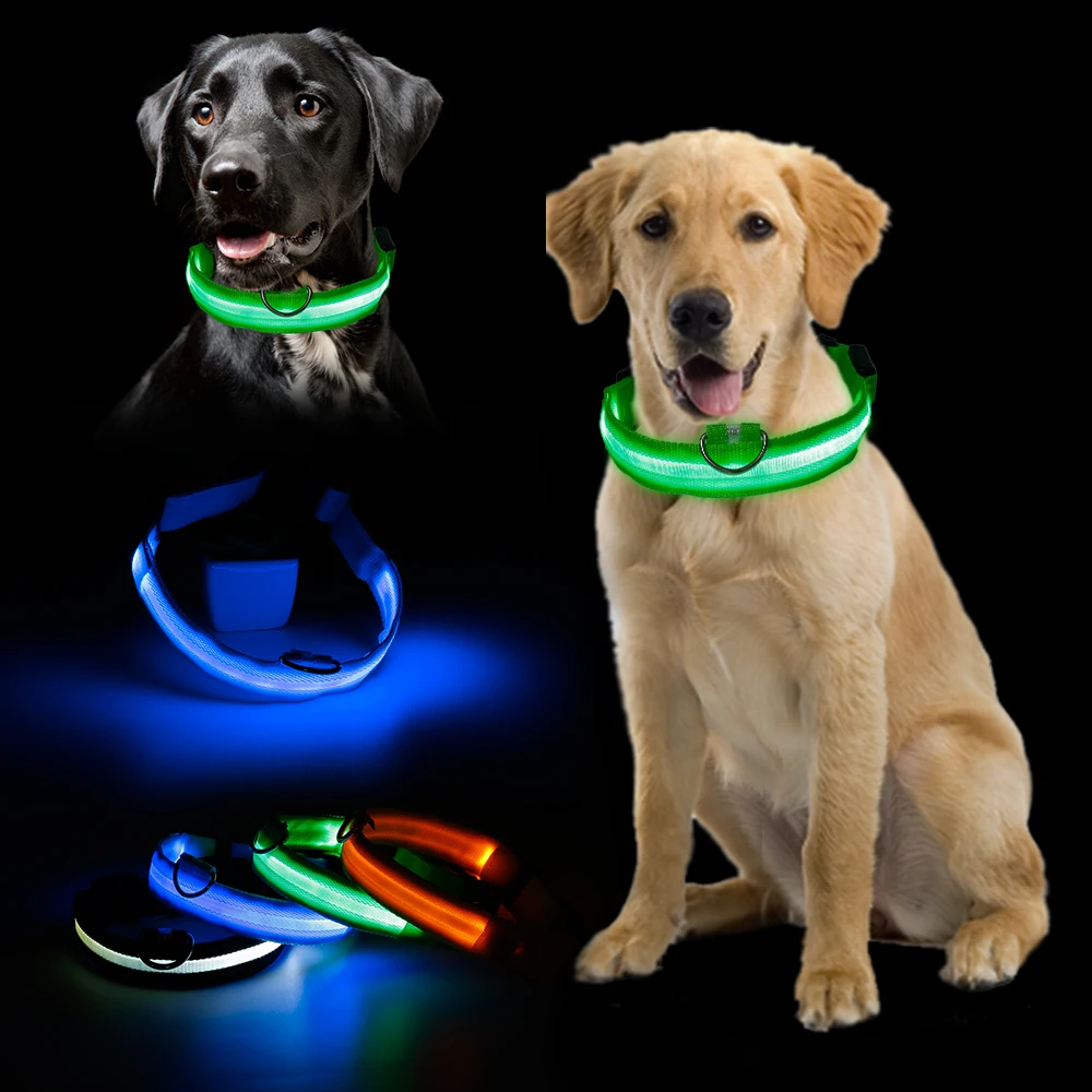 Нейлоновый светодиодный ошейник для собак, светильник, собачий поводок, ошейник, ночная безопасность, бренд, мигающий, регулируемый, светится в темноте, товары для домашних животных, Прямая поставка