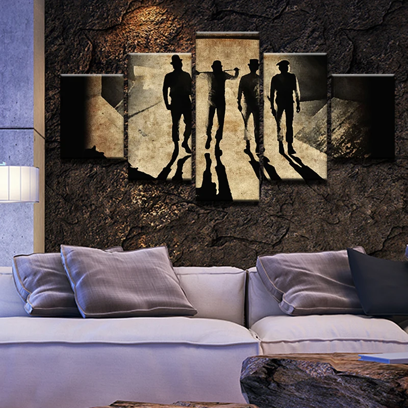 5 Pieces Modern Canvas Painting Wall Art Black Men With Shadow Poster Painting Artwork For Wall