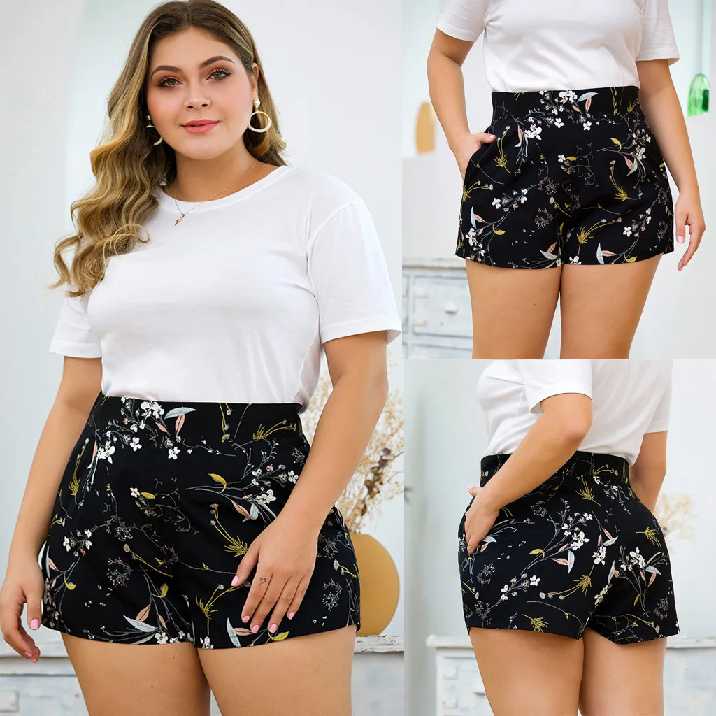 

Shorts Women Casual Plus Size Print High Waist pocket Mini Wide Leg Shorts Korte Broek Spodenki Pantalones Cortos Short Feminino
