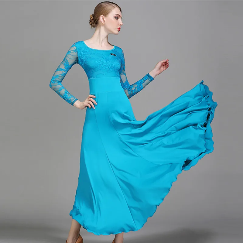 Lace Splicing Big A Hemline Ballroom Dance Dress Women Standard Social Dress Tango Waltz Costumes Spanish Dance Wear