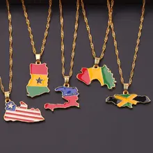 Новая карта страны, флаг, ожерелье, Африка, Гана, Liberia Undersea, Jamaica, Южная Африка, Congo, Honduras, подвеска, цепь, мужские ювелирные изделия