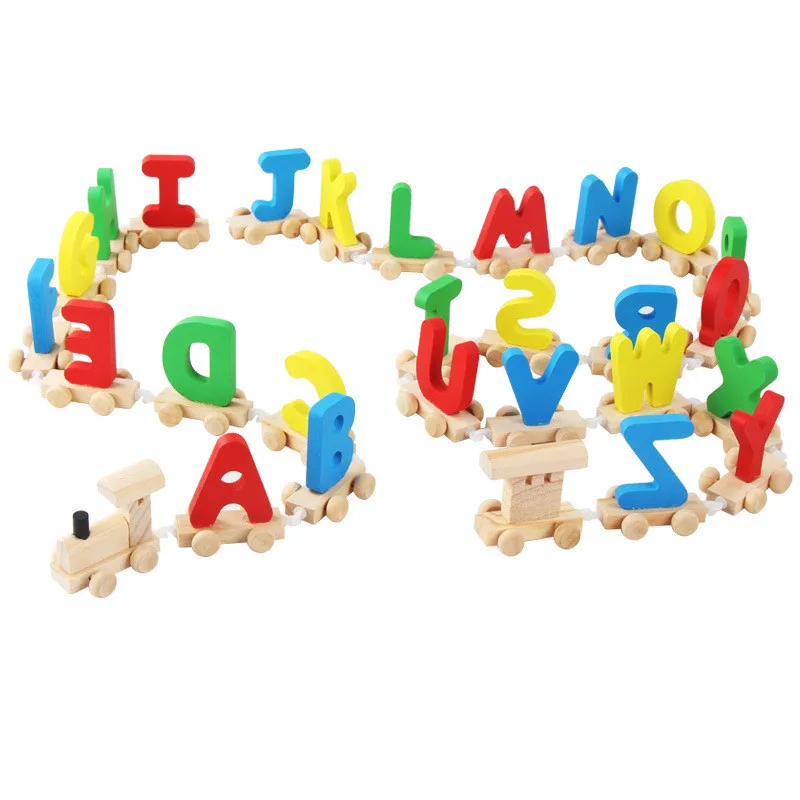 Детские деревянные 26 букв Головоломка "поезд" сборки протащили радужные блоки раннего обучающая интеллектуальная игрушка для детей