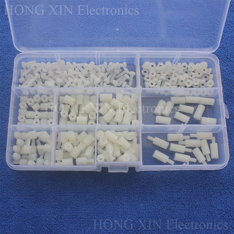 White Nylon M3 M-F/F-F Hex Column Standoff Support Spacer Screw Nut 300 in 1 Assortment Kit set With Plastic Box Varied Length
