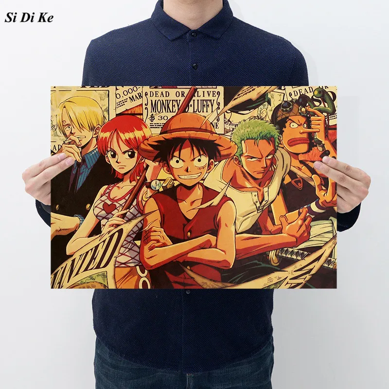 

One Piece Character Collection Poster Classic Cartoon Comic Kraft Paper Bar Wall Sticker Retro Decorative Painting 50.5x35cm
