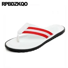 Слайды белый в полоску надевать обувь Шлепанцы плоские дизайнер мягкий домашние тапочки воздухопроницаемый повседневная люди Мужские сандалии летние наружные