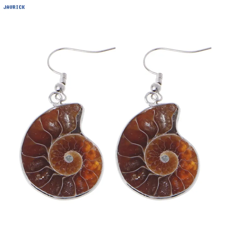 

JAVRICK Natural Snail Ammonite Spiral Whorl Conch Shell Fossils Pendant Dangle Earrings