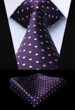 

Woven Classic Men Tie Necktie TD607F8S Purple Beige Polka Dot 3.4" Silk Tie Party Wedding Handkerchief Set