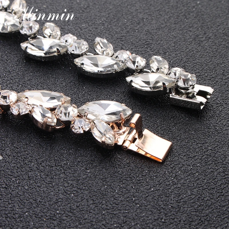 Minmin роскошные серебряные свадебные браслеты с кристаллами для женщин Элегантный браслет в форме листа и браслет модные украшения SL370