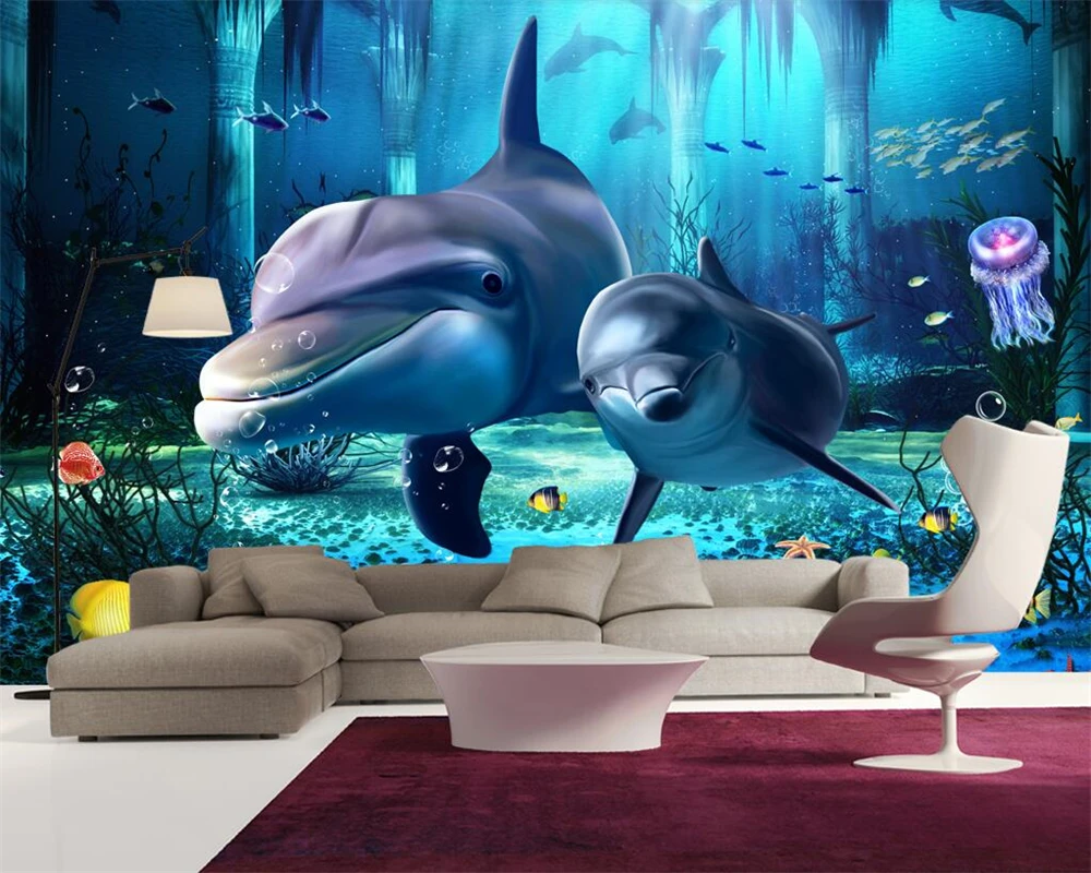 3D фотообои с дельфином для гостиной спальни|custom wallpaper|3d wallpaperwallpaper world |