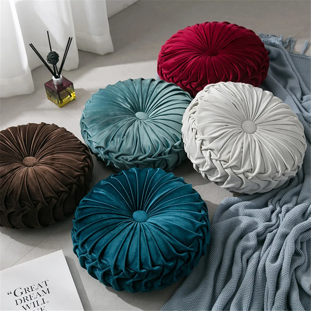 Velvet Pleated Round Floor Cushion Pillow Pouf Cover Throw Home Sofa Decor