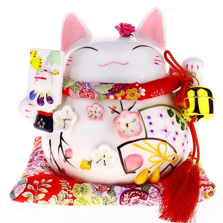 Fengshui корабль 8 дюймов Манеки Неко керамическая фигура Счастливая Кошечка с Лютни